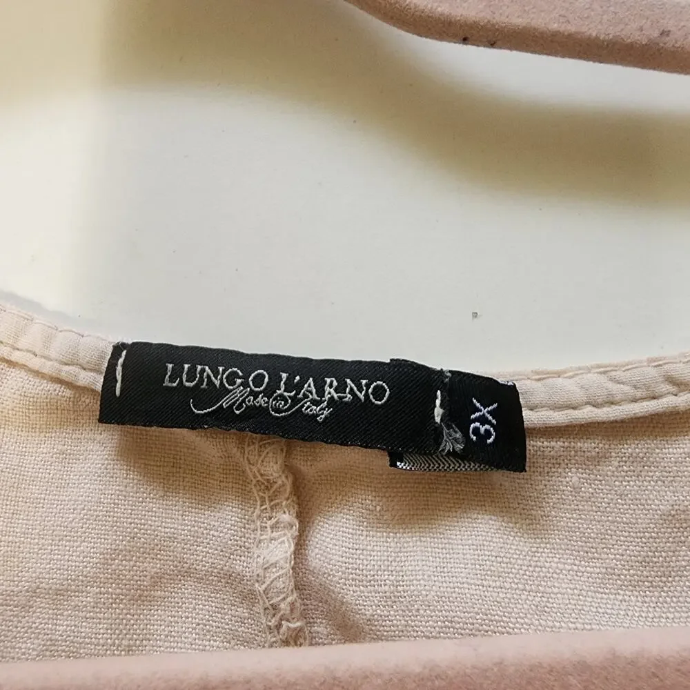 Lung O L’arno Beige 100% Linen Round Neck Top 3/4 Sleeves Lace Trimmed Size 3XL - Picture 3 of 9